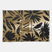 Schwarz-Golden Floral Brush Geschirrtuch (Horizontal)