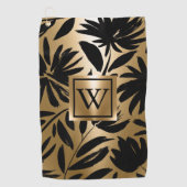 Schwarz-Golden Floral Brush Golfhandtuch (Vorderseite)