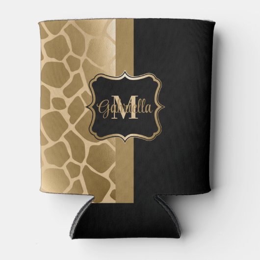 Schwarz-Golden-Giraffe-Muster Dosenkühler (Vorderseite)
