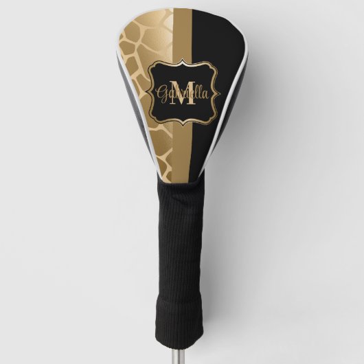 Schwarz-Golden-Giraffe-Muster Golf Headcover (Vorderseite)