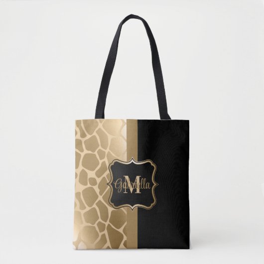 Schwarz-Golden-Giraffe-Muster Tasche (Vorderseite)