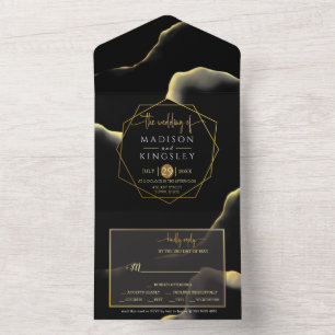 Schwarz & Golden 💍 Modernes, Abstraktes, raues Öl All In One Einladung