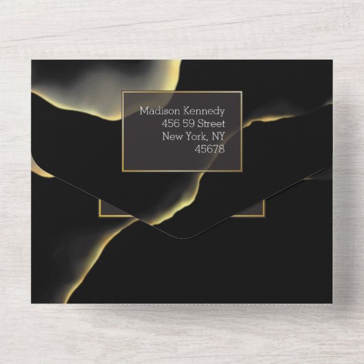 Schwarz & Golden 💍 Modernes, Abstraktes, raues Öl All In One Einladung (Rückseite)