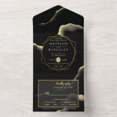 Schwarz & Golden 💍 Modernes, Abstraktes, raues Öl All In One Einladung (Innen Boden)