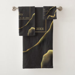 Schwarz & Golden 💡 Modernes, Abstraktes, raues Öl Badhandtuch Set