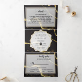 Schwarz & Golden 💍 Modernes, Abstraktes, raues Öl Dreifach Gefaltete Einladung (Innenseite)