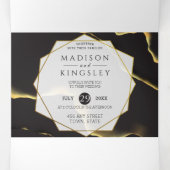 Schwarz & Golden 💍 Modernes, Abstraktes, raues Öl Dreifach Gefaltete Einladung (Innenseite Mitte)