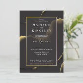 Schwarz & Golden 💍 Modernes, Abstraktes, raues Öl Einladung (Stehend Vorderseite)