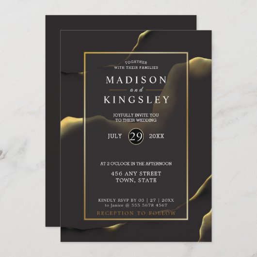 Schwarz & Golden 💍 Modernes, Abstraktes, raues Öl Einladung (Vorne/Hinten)