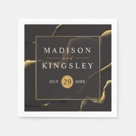 Schwarz & Golden 💍 Modernes, Abstraktes, raues Öl Serviette