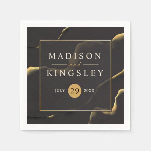 Schwarz & Golden 💍 Modernes, Abstraktes, raues Öl Serviette (Vorderseite)