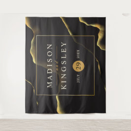 Schwarz & Golden 💍 Modernes, Abstraktes, raues Öl Wandteppich