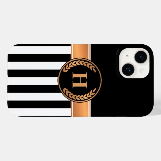 Schwarz-Golden Monogram Case-Mate iPhone Hülle (Rückseite (Horizontal))