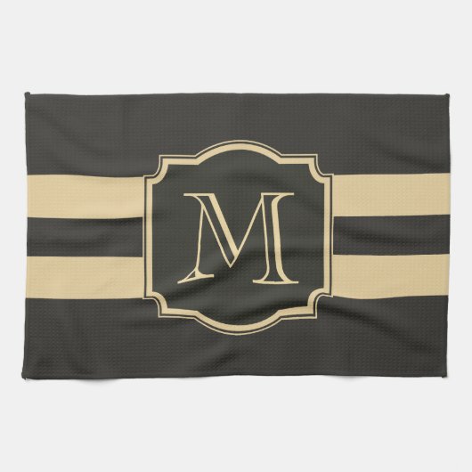Schwarz-Golden Monogram Geschirrtuch (Horizontal)