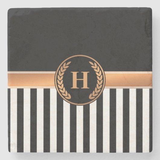 Schwarz-Golden Monogram Steinuntersetzer (Vorderseite)