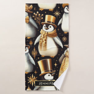 Schwarz-Golden-Pinguin Badehandtuch