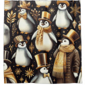 Schwarz-Golden-Pinguin Duschvorhang (Vorderseite)