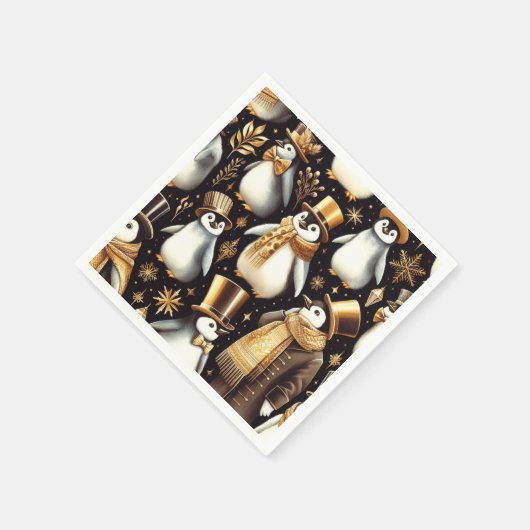 Schwarz-Golden-Pinguin Serviette (Ecke)