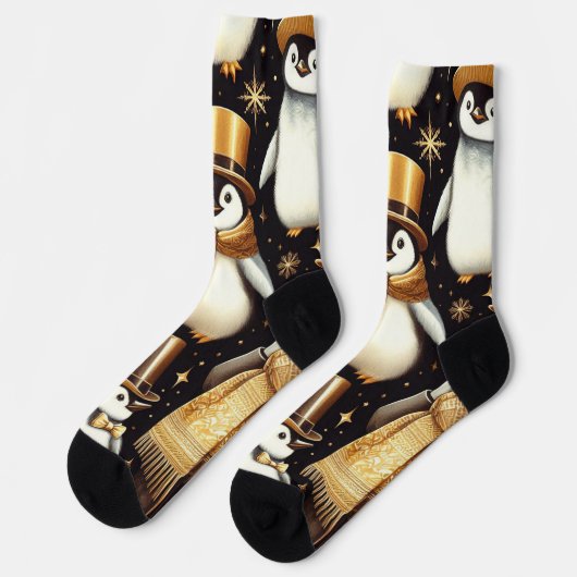 Schwarz-Golden-Pinguin Socken (Linkes Detail)