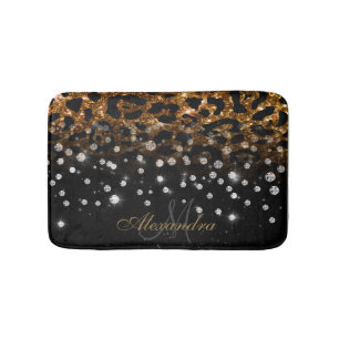 Schwarz/Golden Sparkle Leopard Print Badematte