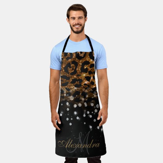 Schwarz/Golden Sparkle Leopard Print Schürze (Getragen)