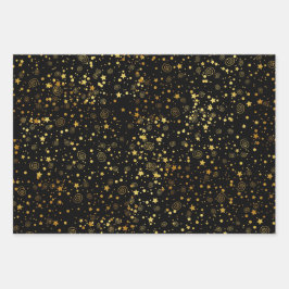 Schwarz & Golden Star-Muster Geschenkpapier Set