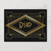 Schwarz-goldene Art Deco-Hochzeit RSVP QR-Code Postkarte (Vorderseite)