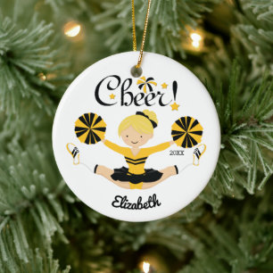 Schwarz-goldene Cheer-Blondine-Cheerleader-Figur Keramik Ornament