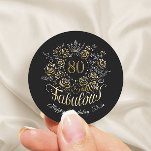 Schwarz-goldene elegante Blumen zum 80. & Fabelhaf Runder Aufkleber