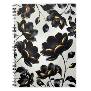 Schwarz-goldene florale Greige elegante dunkle Sti Notizblock