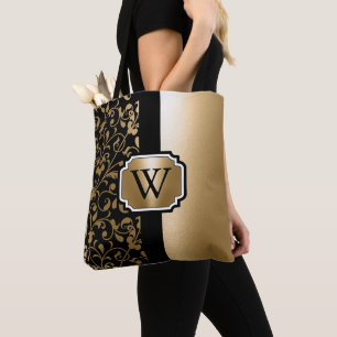 Schwarz-goldene florale Vintage-Elemente Tasche