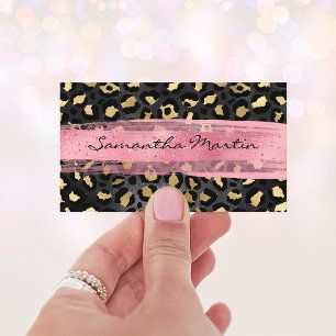 Schwarz-goldene Folie Leopard rosa Pinselstrich Visitenkarte