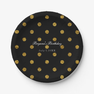 Schwarz-goldene Folien-Polka-Punkte-Party-Teller Pappteller
