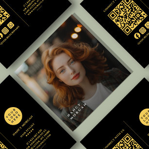Schwarz-goldene Geschäftslogo-Foto-QR-Code Quadratische Visitenkarte