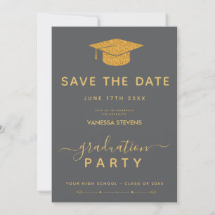 Schwarz-goldene klassische Abschluss-Save-the-Date Einladung