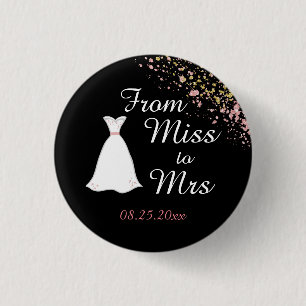 Schwarz-goldene Miss zu Mrs Braut Button