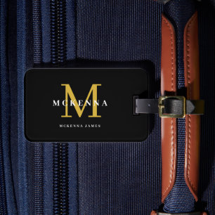 Schwarz-goldene moderne Monogramm elegant monogram Gepäckanhänger