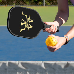 Schwarz-goldene Monogramm Elegante Initialschrif Pickleball Schläger