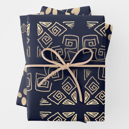 Schwarz-goldene Muster-Wrapierpapierbögen Geschenkpapier Set (Beispiel)