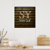Schwarz-goldene Streifen in Monogramm-Chic Poster (Küche)