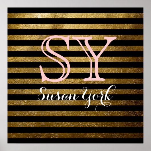Schwarz-goldene Streifen in Monogramm-Chic Poster (Vorne)