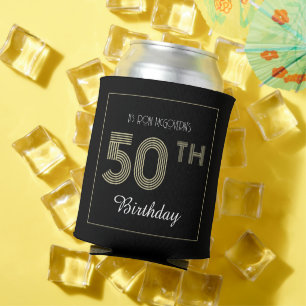 Schwarz-goldener 50. Geburtstag Retro-Streifen-Dru Dosenkühler