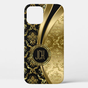 Schwarz-goldener Blumen-Damaskus Case-Mate iPhone Hülle