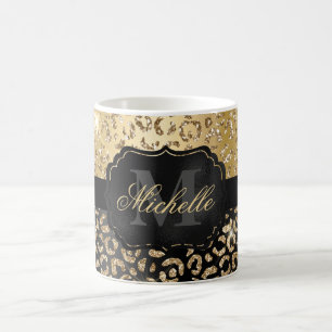 Schwarz-goldener falscher Glitter-Glam-Leopardenfl Kaffeetasse