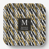 Schwarz-goldener Glitter Weiß Tier Zebra-Muster Pappteller (Vorderseite)