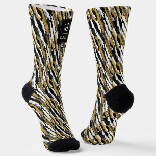 Schwarz-goldener Glitter Weiß Tier Zebra-Muster Socken