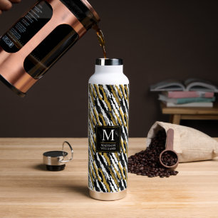 Schwarz-goldener Glitter Weiß Tier Zebra-Muster Trinkflasche