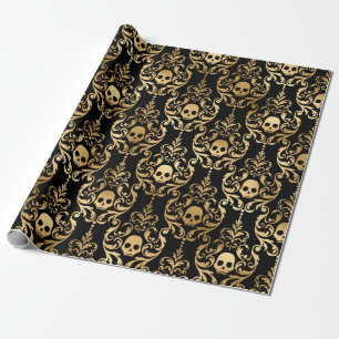 Schwarz-goldener Halloween-Damask Geschenkpapier