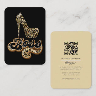 Schwarz-Goldener Leopard-Chefin QR-Code Visitenkarte