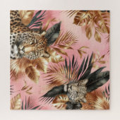 Schwarz-goldener Leopard vor rosa Hintergrund Puzzle (Horizontal)